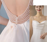 Simple White Mermaid Straps Pearls Wedding Dress Summer Wedding Dress HZ1121