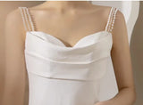 Simple White Mermaid Straps Pearls Wedding Dress Summer Wedding Dress HZ1121
