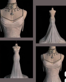 Chic White Mermaid Sequins Long Pleats Backless Wedding Dress Bridal Gowns HZ1121