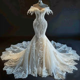Luxury Long Wedding Dress White Exquisite Off Shoulder Mermaid Gown Wedding Dresses HZ1121