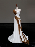 Timeless Mermaid Strapless White Satin Wedding Dress Summer Brides Dress HZ1121