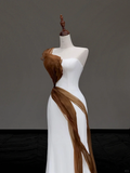Timeless Mermaid Strapless White Satin Wedding Dress Summer Brides Dress HZ1121