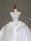 Unique Bridal Gown Ball Gown Straps White Satin Wedding Dresses Bridal Gowns HZ1121