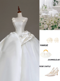 Unique Bridal Gown Ball Gown Straps White Satin Wedding Dresses Bridal Gowns HZ1121