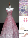 Fairy-tale Ball Gown Sweetheart Sequin Pink Silver Long Prom Dresses Evening Dresses HZ1121