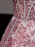 Fairy-tale Ball Gown Sweetheart Sequin Pink Silver Long Prom Dresses Evening Dresses HZ1121