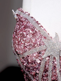 Fairy-tale Ball Gown Sweetheart Sequin Pink Silver Long Prom Dresses Evening Dresses HZ1121