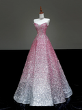Fairy-tale Ball Gown Sweetheart Sequin Pink Silver Long Prom Dresses Evening Dresses HZ1121