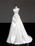 Unique Bridal Gown Ball Gown Strapless White Satin Wedding Dresses Bridal Gowns HZ1121