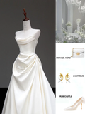 Unique Bridal Gown Ball Gown Strapless White Satin Wedding Dresses Bridal Gowns HZ1121