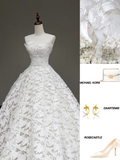 Unique Bridal Gown Ball Gown Strapless White Lace Wedding Dresses Bridal Gowns HZ1121