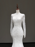 Vintage Mermaid High Neckline White Long Sleeves Lace Wedding Dress Elegant Brides Dress HZ1121