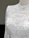 Vintage Mermaid High Neckline White Long Sleeves Lace Wedding Dress Elegant Brides Dress HZ1121