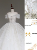 Luxury Ball Gown Wedding Dresses Off The Shoulder Short Sleeves Lace Wedding Dress With Train HZ1121