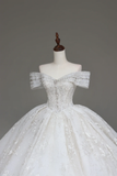 Luxury Ball Gown Wedding Dresses Off The Shoulder Short Sleeves Lace Wedding Dress With Train HZ1121