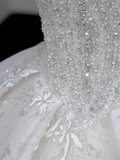 Luxury Ball Gown Wedding Dresses Off The Shoulder Short Sleeves Lace Wedding Dress With Train HZ1121