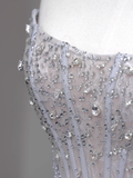 Gorgeous Mermaid Strapless Silver Gray Sequin Long Prom Dresses Graduation Dresses HZ1121