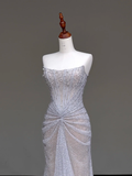 Gorgeous Mermaid Strapless Silver Gray Sequin Long Prom Dresses Graduation Dresses HZ1121