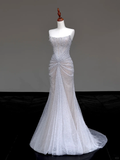 Gorgeous Mermaid Strapless Silver Gray Sequin Long Prom Dresses Graduation Dresses HZ1121