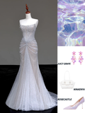 Gorgeous Mermaid Strapless Silver Gray Sequin Long Prom Dresses Graduation Dresses HZ1121
