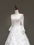 Classy Elegant A Line Off The Shoulder White Lace Long Sleeves Wedding Dress Brides Dress HZ1121