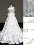 Classy Elegant A Line Off The Shoulder White Lace Long Sleeves Wedding Dress Brides Dress HZ1121