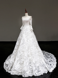 Classy Elegant A Line Off The Shoulder White Lace Long Sleeves Wedding Dress Brides Dress HZ1121