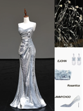 Gorgeous Mermaid Spaghetti Straps Silver Gray Sequin Long Prom Dresses Graduation Dresses HZ1121