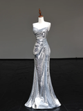 Gorgeous Mermaid Spaghetti Straps Silver Gray Sequin Long Prom Dresses Graduation Dresses HZ1121