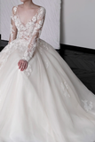 Unique Bridal Gown Ball Gown V Neckline Long Sleeves White Lace Wedding Dresses Bridal Gowns HZ1121