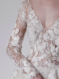 Unique Bridal Gown Ball Gown V Neckline Long Sleeves White Lace Wedding Dresses Bridal Gowns HZ1121
