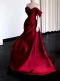 Gorgeous Mermaid Off The Shoulder Burgundy Satin Long Prom Dresses Graduation Dresses HZ1121