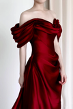 Gorgeous Mermaid Off The Shoulder Burgundy Satin Long Prom Dresses Graduation Dresses HZ1121