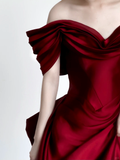 Gorgeous Mermaid Off The Shoulder Burgundy Satin Long Prom Dresses Graduation Dresses HZ1121