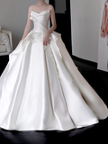 Unique Bridal Gown Ball Gown Sweetheart White Satin Wedding Dresses Bridal Gowns HZ1121