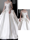 Unique Bridal Gown Ball Gown Sweetheart White Satin Wedding Dresses Bridal Gowns HZ1121