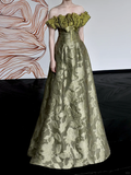 Gorgeous A line Strapless Green Satin Long Prom Dresses Graduation Dresses HZ1121