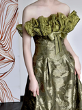 Gorgeous A line Strapless Green Satin Long Prom Dresses Graduation Dresses HZ1121