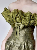 Gorgeous A line Strapless Green Satin Long Prom Dresses Graduation Dresses HZ1121