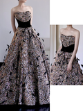 Gorgeous Ball Gown Strapless Black Sequin Long Prom Dresses Graduation Dresses HZ1121