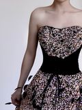 Gorgeous Ball Gown Strapless Black Sequin Long Prom Dresses Graduation Dresses HZ1121