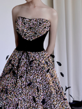 Gorgeous Ball Gown Strapless Black Sequin Long Prom Dresses Graduation Dresses HZ1121