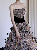 Gorgeous Ball Gown Strapless Black Sequin Long Prom Dresses Graduation Dresses HZ1121