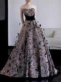Gorgeous Ball Gown Strapless Black Sequin Long Prom Dresses Graduation Dresses HZ1121
