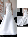 Unique Bridal Gown Mermaid Strapless White Satin Wedding Dresses Bridal Gowns HZ1121