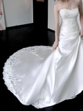 Unique Bridal Gown Mermaid Strapless White Satin Wedding Dresses Bridal Gowns HZ1121