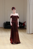 Gorgeous Mermaid Off The Shoulder Burgundy Sequin Long Prom Dresses Graduation Dresses HZ1121
