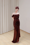Gorgeous Mermaid Off The Shoulder Burgundy Sequin Long Prom Dresses Graduation Dresses HZ1121