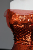 Gorgeous Mermaid Off The Shoulder Rust Red Sequin Long Prom Dresses Graduation Dresses HZ1121