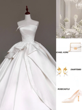 Unique Bridal Gown Ball Gown Strapless Pearls White Satin Wedding Dresses Bridal Gowns HZ1121